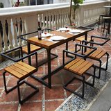 餐桌简易铁艺现代实木创意餐桌椅组合家具桌椅套装户外餐厅长方形
