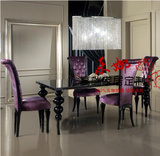 美式实木布艺餐椅法式新古典高档绒布面椅酒店会所餐桌椅组合家具