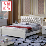 欧式实木床白色 现代床婚床橡木床高箱床1.8米成人单人双人床1.5