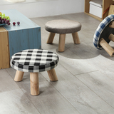 宜家儿童布艺凳圆凳茶几沙发凳实木可拆洗布艺换鞋凳矮板凳蘑菇凳