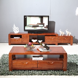 全实木电视柜中式客厅家具纯实木电视柜伸缩橡木电视柜茶几组合