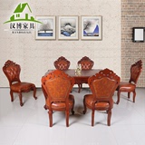红木家具 欧式餐厅长方形实木餐桌 刺猬紫檀木餐桌椅组合一桌六椅