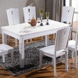 新款简约白色餐桌烤漆工艺天然大理石长方形餐桌椅组合6人家具