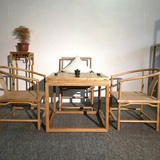 现代禅意老榆木茶桌八仙桌简约明式空间文人餐桌免漆烫蜡茶几桌椅