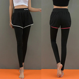 韩国春夏跑步健身房瑜伽服速干假两件运动裤女紧身打底九分裤长裤