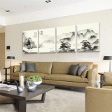 一若新中式客厅沙发背景墙装饰壁画水墨风景办公室无框挂画山水情