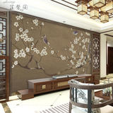 定制壁画客厅沙发电视背景墙墙纸现代中式手绘高清工笔花鸟画墙纸