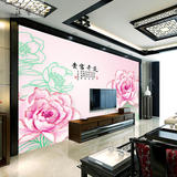中式3D立体玫瑰花花开富贵浮雕手绘壁纸客厅沙发电视背景墙纸壁画