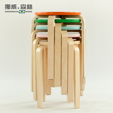 实木圆凳彩色曲木板凳餐桌凳高木凳休闲凳椅宜家可叠放折叠家具