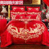 大红刺绣婚庆结婚礼四件套全棉家纺床上用品纯棉床单六八十被套件