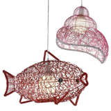 现代田园东南亚餐厅吧台灯LED简约海鲜火锅店创意编织铝线鱼吊灯