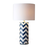 出口外销、美式圆柱蓝色金色折纹陶瓷台灯客厅卧室床头样板房灯具
