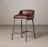 美式loft欧式铁艺皮凳复古做旧吧台椅吧凳咖啡椅高脚凳实木酒吧椅