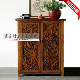 东南亚风格家具 柜 储物柜 泰式古典雕花鞋柜 纯实木芭蕉叶装饰柜