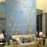 树叶梵高油画个性创意美式复古壁纸电视客厅艺术墙纸定制大型壁画