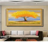 欧式壁画 客厅沙发背景墙装饰画 横版风景油画酒店餐厅挂画发财树