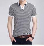 2016新款正品时尚青年短袖t恤品牌男装韩版修身纯棉翻领条纹潮