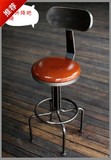 美式乡村loft复古风格皮革软座铁艺仿古做旧 螺旋升降吧凳 吧台椅