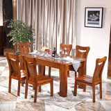 实木餐桌金丝胡桃木长方形饭桌一桌六椅中式客厅家具餐桌椅组合