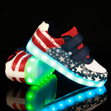 夏季USB充电七彩发光学生鞋男童荧光鬼步灯鞋LED夜光女童运动板鞋