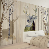 北欧宜家大型壁画 客厅卧室电视背景墙壁纸复古墙纸森林麋鹿木板