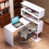 家用台式旋转电脑桌简约现代写字台带书柜办公桌转角书桌书架组合
