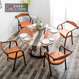美式乡村铁艺实木餐桌椅组合圆形白蜡木餐桌组装饭桌圆桌子创意桌