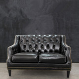 现货欧式复古黑色仿古皮沙发 美式拉扣高背宜家舒适工业风格沙发