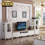 欧式大理石电视柜实木雕花象牙白色烤漆地柜配套客厅现代高档家具
