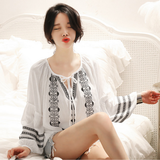 LOVE小巴黎16早秋韩版女装小清新几何图案印花系带灯笼袖薄款衬衫