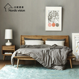 宜家简约复古怀旧橡木床北美黑胡桃木实木简约现代美式日式床家具
