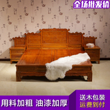 全实木床1.5/1.8双人床 高箱床储物床榆木床中式仿古雕花床 婚床