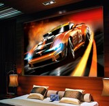 3D跑车背景墙墙纸墙画 大型定制无纺布沙发 卧室电视背景墙装饰画