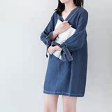 LILI|韩国 文艺复古 绑带系结中袖 明线边A字型OPS 棉麻连衣裙女