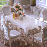 欧式餐桌 实木大理石餐桌桌椅组合6人长方形橡木雕花描银象白饭桌