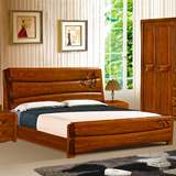 现代中式全橡木实木床1.8米单双人原木婚床水曲柳木纹经济型大床