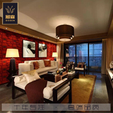 新中式家具定制客厅实木三人布艺沙发组合现代售楼处实木沙发椅