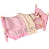 MOMO粉色床兔小床娃娃床幼儿园木制娃娃床儿童过家家仿真玩具