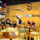 日本小吃店寿司饭店餐厅个性涂鸦壁画手绘日式料理立体背景墙纸