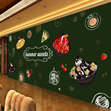 3d手绘甜品食物黑板壁画水果奶茶冷饮店壁纸咖啡厅休闲吧背景墙纸