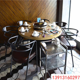 大理石海鲜火锅桌不锈钢陶瓷蒸汽火锅桌圆形蒸汽海鲜石锅鱼餐桌椅