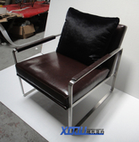 008休闲椅北欧宜家创意扶手单人沙发椅书椅家用不锈钢皮革躺椅