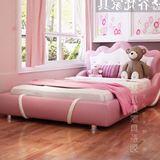 谷梵 粉红色女孩皮床公主床1.2m1.5m单人床儿童套房创意个性家具