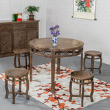 红木餐桌 鸡翅木圆桌中式实木饭桌仿古家具小圆形餐台 餐桌椅组合