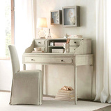 法式复古实木书桌 美式白色做旧书桌 写字桌梳妆台欧式橡木化妆桌
