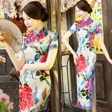 2016夏新款传统中式复古改良真丝旗袍长款连衣裙修身显瘦演出礼仪