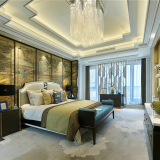 新中式样板房卧室酒店别墅后现代实木床布艺双人式家具床