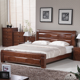 现代简约中式全实木床榆木床双人床婚床储物大床木家具1.5米1.8米