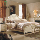 好风景家居 实木床描银雕花实木欧式米白色双人储存高低箱床6B303
