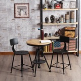北欧简约现代铁艺实木创意圆形升降咖啡桌茶几茶桌桌椅组合阳台具